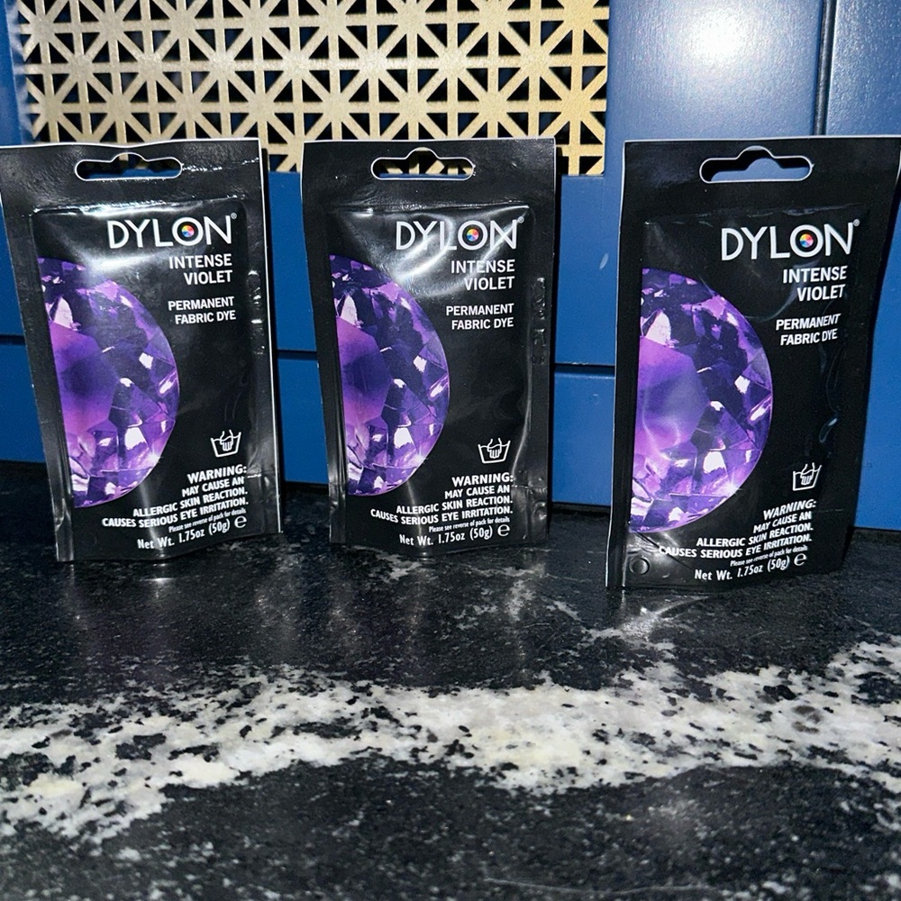 NEW lot of 3 Dylon Permanent Fabric Dye Pouches Intense Violet, 1.75-Ounce